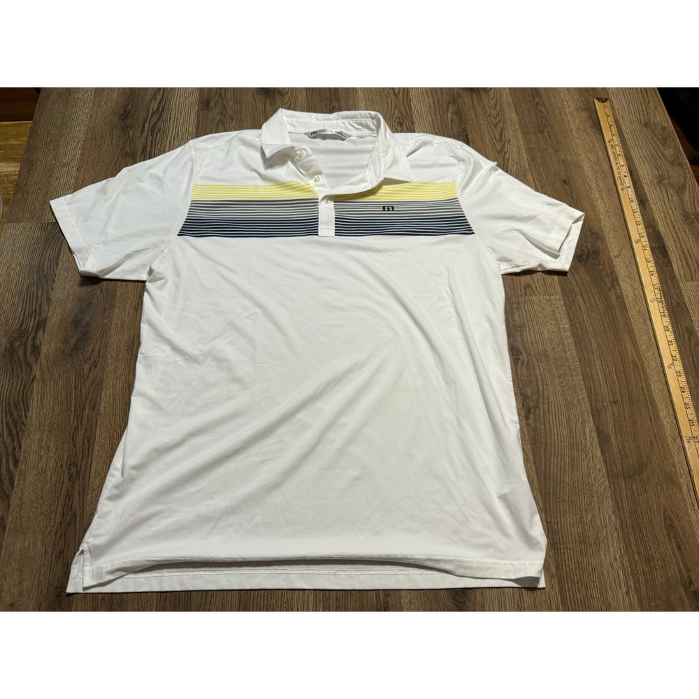Travis Mathew Shirt Men's Size XL White Yellow Grey Blue Short Sleeve Polo Shirt